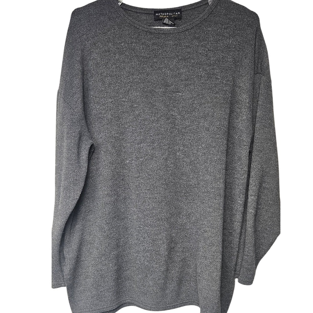Metropolitan New York 10001 Womens Gray Knit Pullover Sweater Relaxed Fit Large